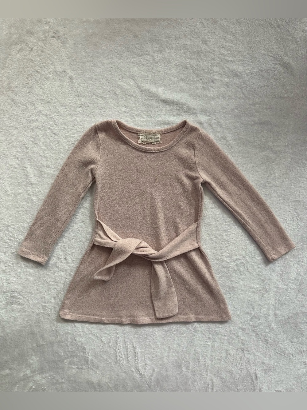 Btween Long Sleeve Sparkle Dress Pink Toddler Girls Size 4T Self Tie Belt Cozy